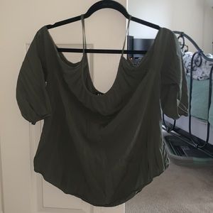 open shoulder army green top